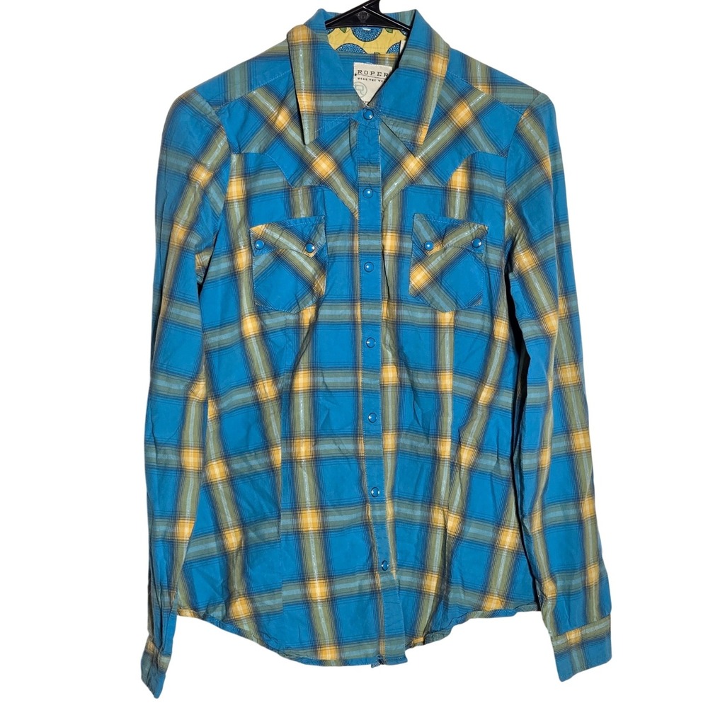 Roper Womens Plaid Metallic Snap Shirt Medium Western Rodeo Southwest Cowgirl